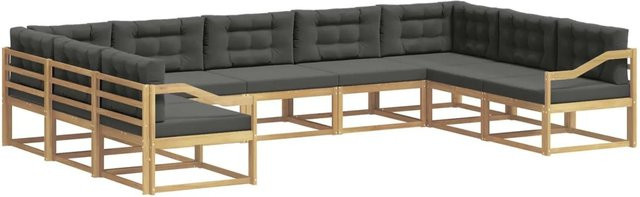 vidaXL Outdoor-Sofagarnitur in L-Form aus Akazienholz mit Kissen, Anthrazit-Weiß - Bild 1