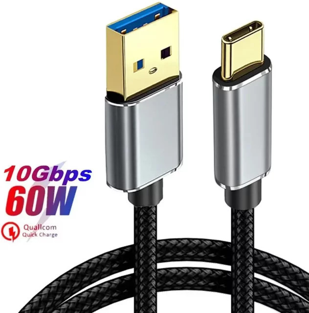 BSN USB-C Schnellladekabel USB 3.2 Gen2 mit 10 Gbit/s Datenübertragung, 60W PD und QC 3.0, Schwarz - Bild 1