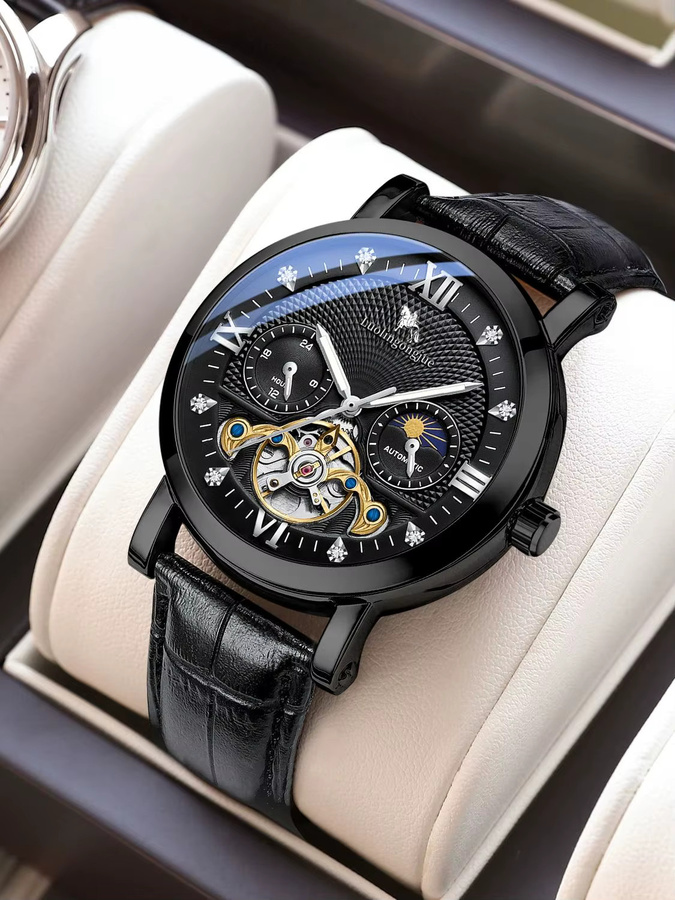 LUOLINGONGJUE Armbanduhr, Automatik, Skelett-Tourbillon, Herren, Leder - Bild 3