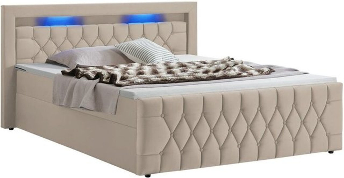 Juskys Boxspringbett Leona in Beige mit Samtbezug, LED-Unterbettbeleuchtung und Federkern, B/T: 180 x 200 cm - Bild 4