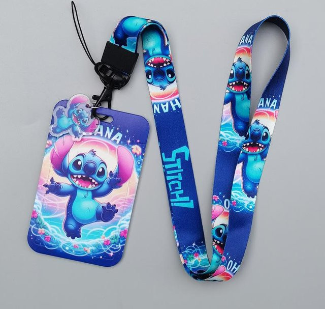 Stitch Kartenhalter mit Lanyard und Anti-Verlust-Funktion, Cartoon Abzeichen Clip für Mädchen und Unisex, Mehrfarbig - Bild 1