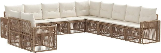 vidaXL Gartensofa-Set 11-tlg. aus Poly-Rattan in Beige mit Polsterung und Kissen - Bild 1