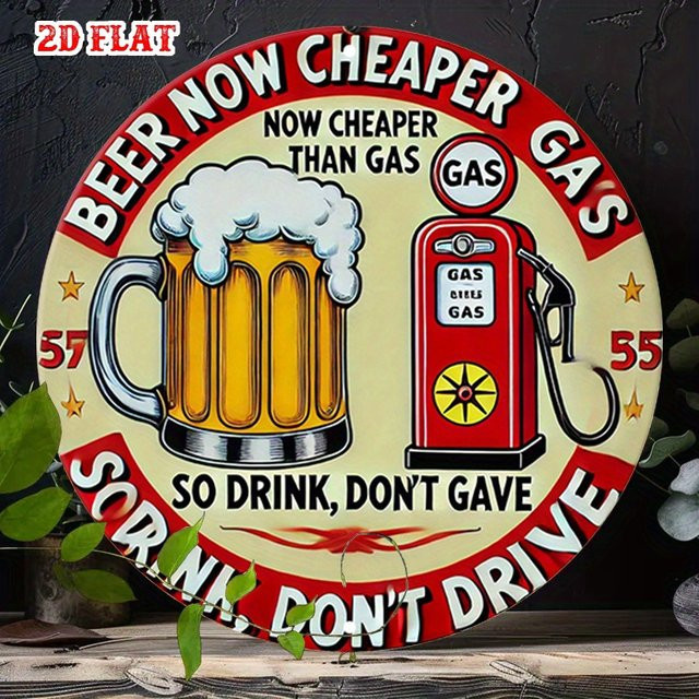 Potdemiel Vintage Metallschild Rund Bier & Gas Wanddekoration Mehrfarbig Durchmesser: 20 cm - Bild 1