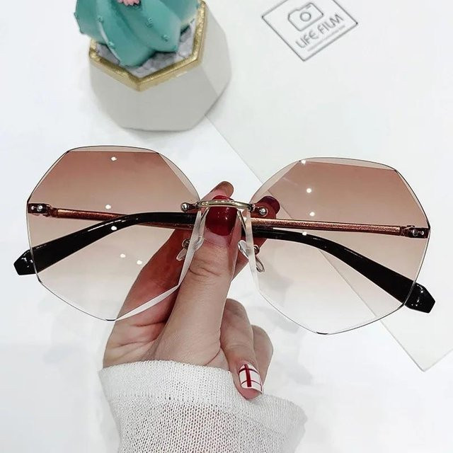 Dote Sonnenbrille, achteckig, randlos, Metall, braun, Damen - Bild 1