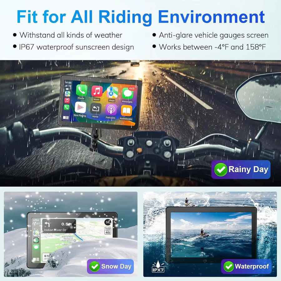 srnubi 7-Zoll Wireless CarPlay und Android Auto tragbarer Motorrad-Navigationsbildschirm mit DVR für BMW R1200GS R1250GS S1000XR, Schwarz - Bild 4