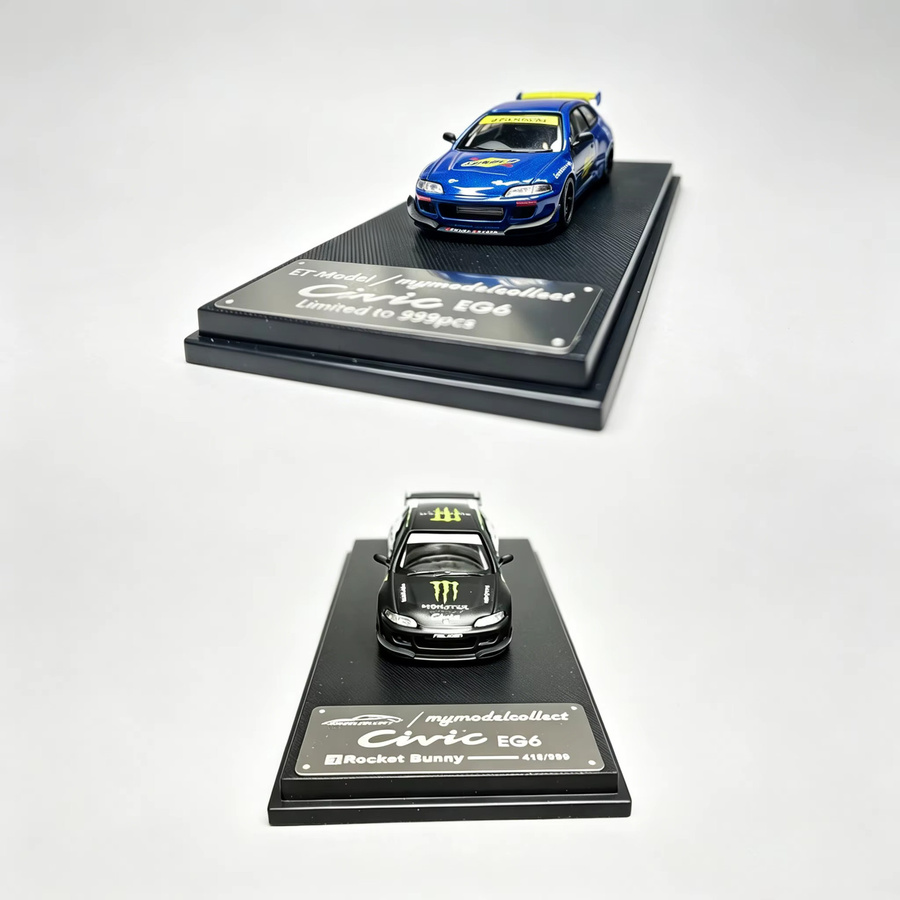 My Model Collect MMC 1:64 Honda Civic EG6 Weiß-Schwarz Track Livery / Blau SUNOCO Alien Theme, Druckguss-Modellauto - Bild 1