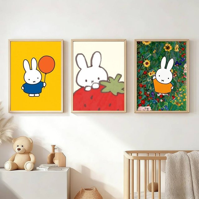 Miffy Kaninchen Poster-Aufkleber im Retro-Stil, künstlerische Wanddekoration aus Papier, Mehrfarbig, B: 21,0 cm, H: 30,0 cm - Bild 1
