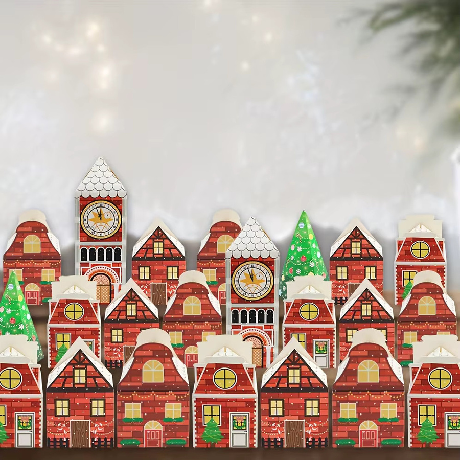 24 Stück Weihnachts-Geschenkboxen mit Adventskalender-Muster in Rot aus Papier - Bild 4