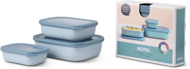 Mepal Set Multischüssel Cirqula rechteckig flach 3-teilig Nordic Blue, luftdicht, 500 ml, 1000 ml und 2000 ml - Bild 1
