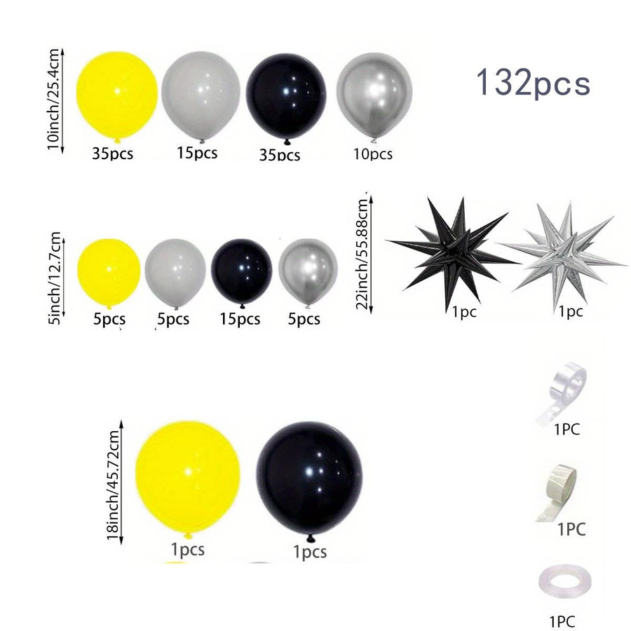 132 Stück Ballonbogen-Set in Schwarz, Gelb, Grau und Silber für Geburtstage und Partys - Bild 2