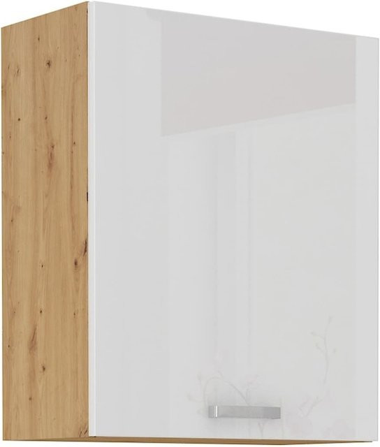 Hängeschrank für die Küche in Eiche Artisan und Weiß Hochglanz mit 2 Einlegböden und Wandmontage, Breite: 60 cm - Bild 1