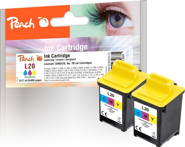 Peach L20 C 2 Druckköpfe 2er-Set Schwarz für Samsung, Lexmark und Compaq (Ersatz für No. 20C, 15M0120) - Bild 1