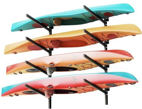 VEVOR Kayak Storage Rack für 4 Kajaks, Wandmontage für Garage und Schuppen, belastbar bis 136 kg, verstellbarer Halter für Kanus, SUPs und Surfboards - Bild 1