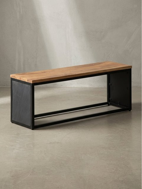 Sitzbank von KADIMA DESIGN aus Akazie Massivholz und Metall in Braun, B/T/H: 120 x 45 x 35 cm - Bild 1