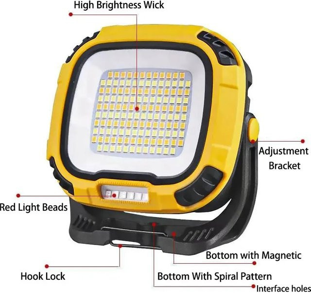 ESMARTER Tragbare LED-Laterne W892 mit Magnet und Akku, Wiederaufladbarer LED-Scheinwerfer für Camping, Garten und Arbeit, Gelb-Schwarz - Bild 1