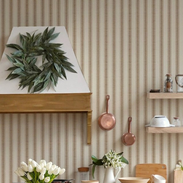 Pixel&Wall Gestreifte Tapete in Beige mit geometrischem Muster als selbstklebende Vlies-Tapete - Bild 1