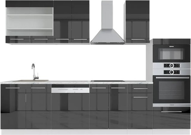 Vicco Fame-Line Küchenzeile in Anthrazit Hochglanz mit Softclose-Funktion Breite: 240 cm - Bild 2