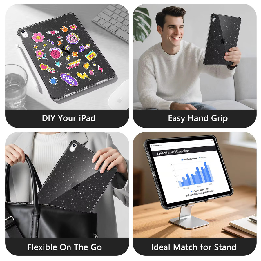 TZION TPU Schutzhülle mit Air Bumper für Apple iPad in Schwarz Glitzer - Bild 5
