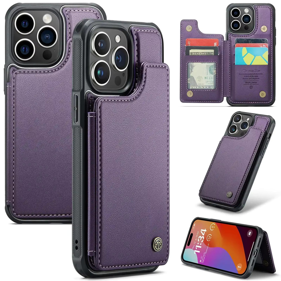 Magnetische Leder-Brieftasche für iPhone 15 Pro Max 14 Plus 13 12 11 XS Max XR X in Braun und Lila mit Kartenfach und Standfunktion - Bild 3