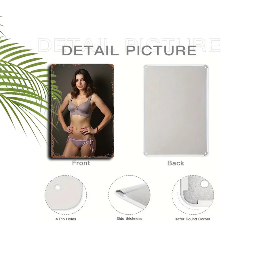 HELLOYOUNG Vintage Blechschild Retro Pin-Up Metall Wandkunst, elegante Dame im Bikini, Mehrfarbig, Breite: 20,32 cm, Höhe: 20,32 cm - Bild 5