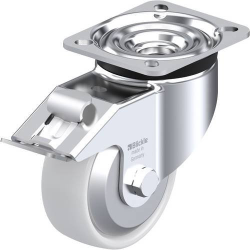 Blickle Lenkrolle mit Feststeller 612887 LK-PO 100G-1-FI-FA, Rad-Durchmesser: 100 mm, Tragfähigkeit: 280 kg, Farbe: Silber/Weiß - Bild 1