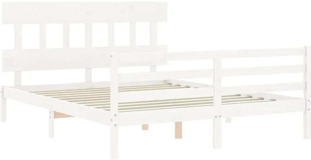 vidaXL Massivholzbett aus Kiefernholz mit Kopfteil in Weiß, rustikaler Stil, B/T/H: 160 x 200 x 165,5 cm - Bild 1