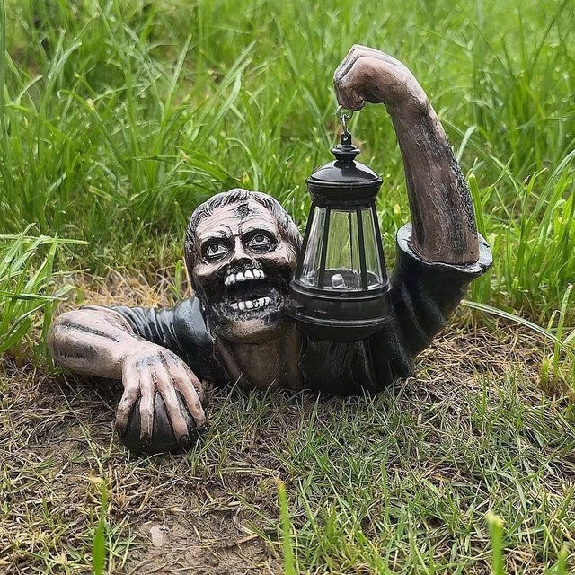 Gruselige Halloween Hexe Zombie Laterne als Skelett-Ornament für Garten und Hof in Schwarz - Bild 1