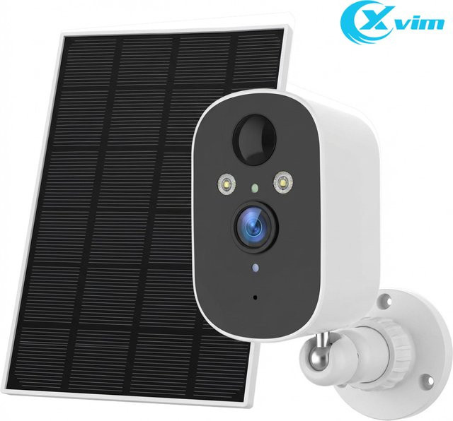 XVIM WLAN-Solar-Überwachungskamera für den Außenbereich mit 2K HD, Akku und PIR-Bewegungssensor, Farbe: Weiß - Bild 1