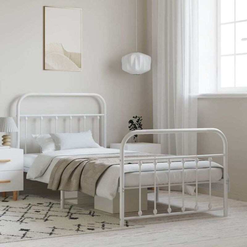 Vidaxl Metallbett mit Kopf- und Fußteil in Weiß, klassisch und minimalistisch, B/T/H: 100 x 190 cm - Bild 1