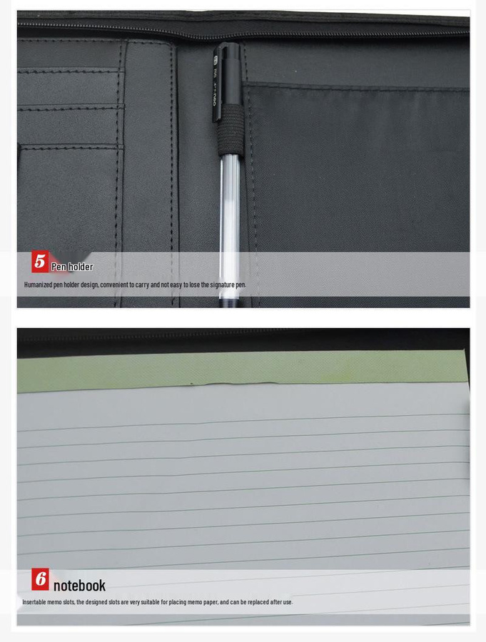 CreativeCorner A5 Business Ordner aus PU-Leder in Schwarz mit Reißverschluss, Taschenrechner und Clip - Bild 1