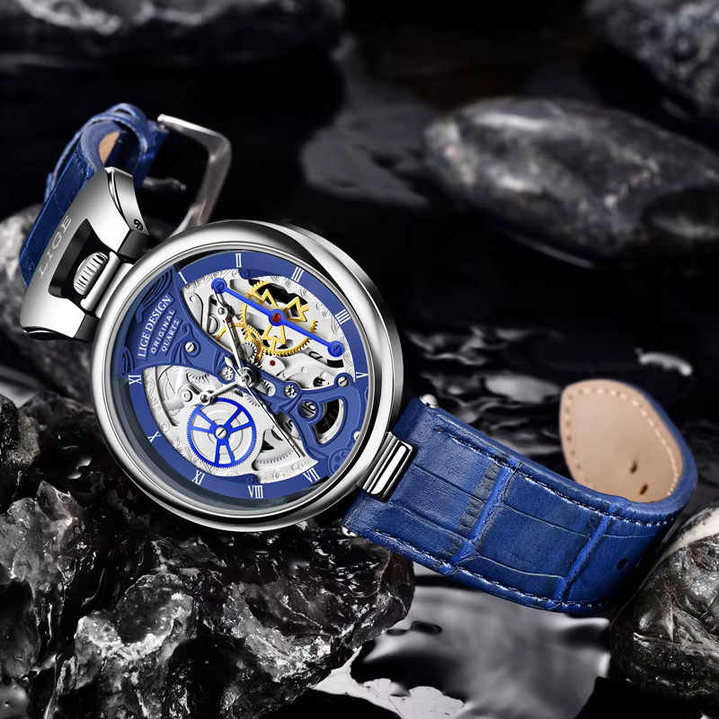 LIGE Armbanduhr Quarz, Leder, Blau, Herren - Bild 3