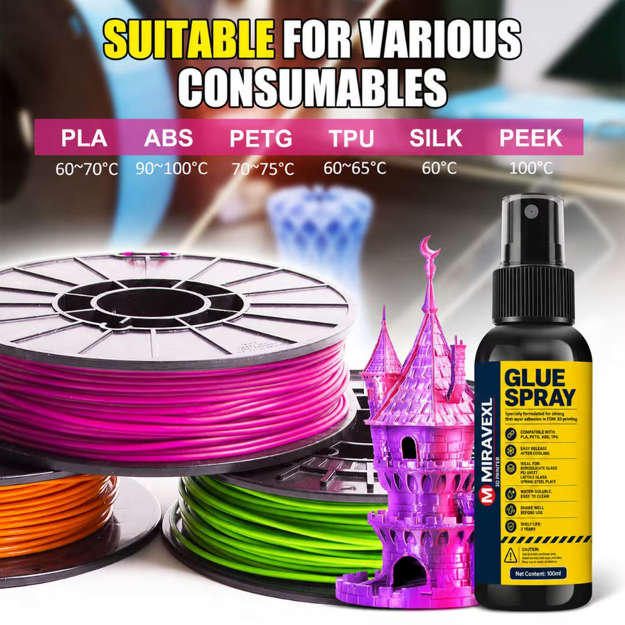 3D-Drucker Klebespray für PLA ABS ASA PETG Filament, starker Bettklebstoff zur Reduzierung von Verzierungen, 100ml - Bild 4