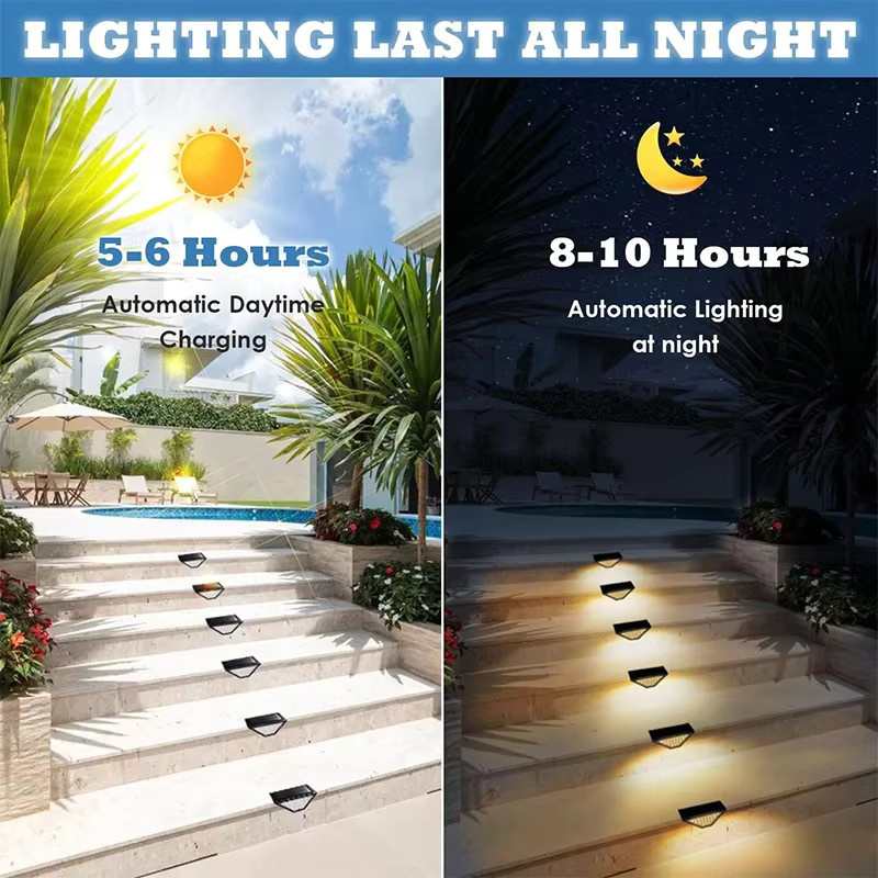 Wasserdichte Solar-Deckleuchten im Set für Zaun, Terrasse und Treppen, Schwarz, Warmweißes Licht - Bild 2