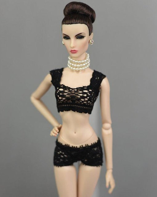 Barbie Spitzenunterwäsche-BH und Slips, Puppenkleidung, schwarz, Zubehör - Bild 1