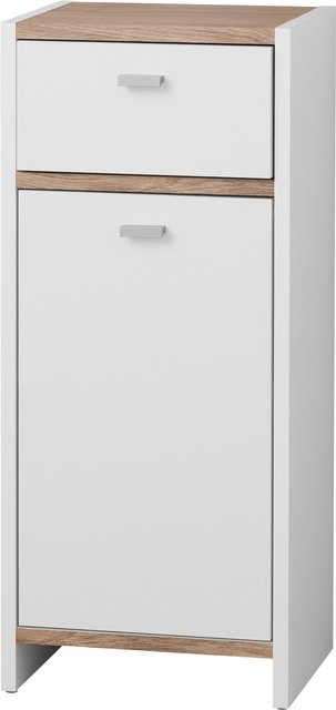 LIVARNO Bad-Seitenschrank Boston in Eiche und Weiß, modern mit Regalböden und Schwenktüren - Bild 1