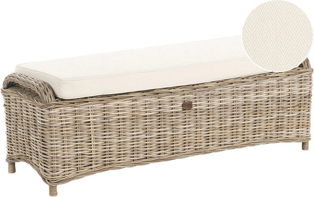 Beliani Gartenbank im Boho-Stil aus Rattan und Kunststoff, Farbe: Weiss/Beige, B/T/H: 140 x 47 x 49 cm - Bild 1