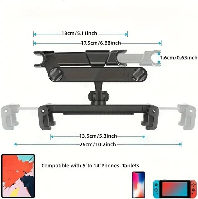 Worldmuma Tablet-Halterung für die Kopfstütze im Auto, kompatibel mit Tablets und Mobiltelefonen, Schwarz - Bild 1