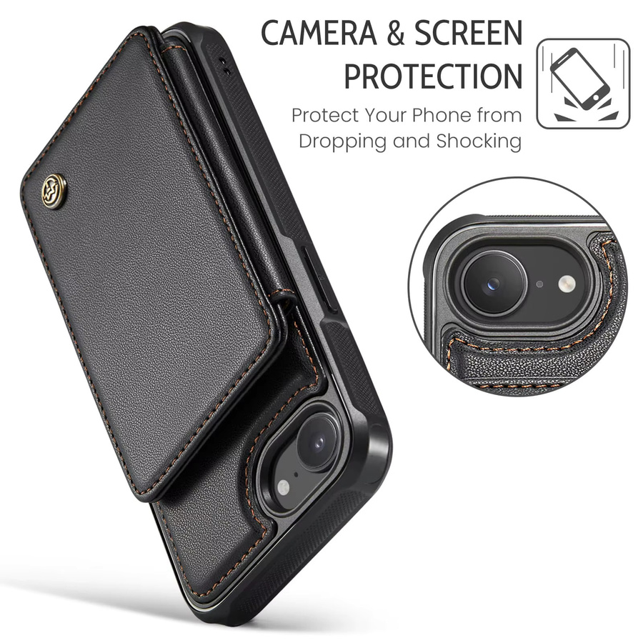 WeFor Lederhülle für iPhone 17e und iPhone 16e mit Kartenhalter, RFID-Blockierung und Standfunktion in Schwarz oder Grün - Bild 4