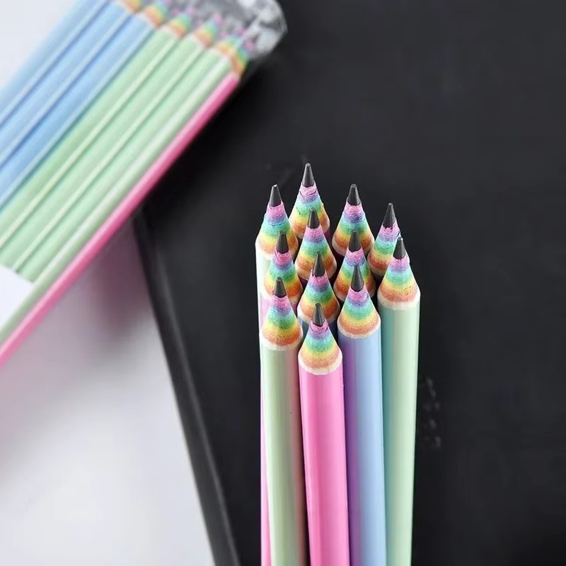 12er-Pack HB-Bleistifte aus Regenbogenpapier in Mehrfarbig, umweltfreundliche und ungiftige Schreibstifte für Kinder und die Schule - Bild 2