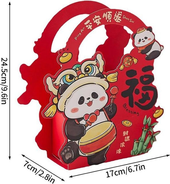 5 Stück Cartoon Geschenkboxen für das Chinesische Neujahr, tragbare Papiergeschenktüten in Schwarz und Rot für Süßigkeiten, Geburtstage oder Hochzeiten - Bild 1