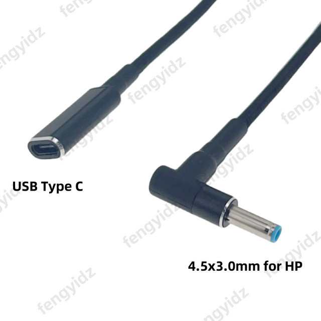 Fengyidz USB Typ C auf 4,5 x 3,0 mm DC Konverter Ladekabel für HP ProBook, Schwarz, Länge: 16 cm - Bild 1