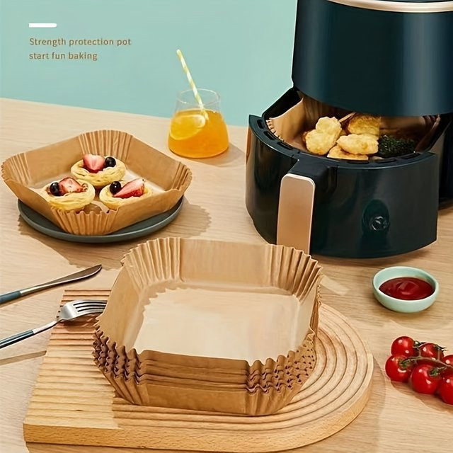 YOCITY Einweg-Papiereinlagen für Luftfritteusen, quadratische Pergamentpapier-Einlagen, öl- und wasserfest zum Backen, Braten und Grillen - Bild 1