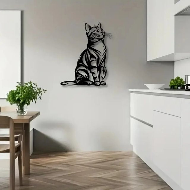 Minimalistische Katzen-Wanddekoration aus Metall von CIFBUY in Schwarz - Bild 1