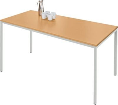 Schäfer Shop Pure Stahlrohrtisch für das Büro, Rechteck, Buche/weiß, B/T/H: 140 x 80 x 72 cm - Bild 1
