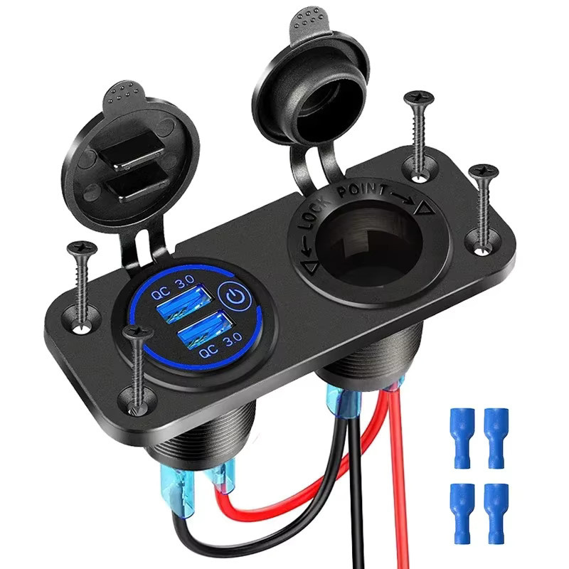 12V USB-Panel mit Quick Charge 3.0 und 20W Dual PD USB-C Steckdose in Schwarz für Auto, Boot, RV und Motorrad - Bild 2