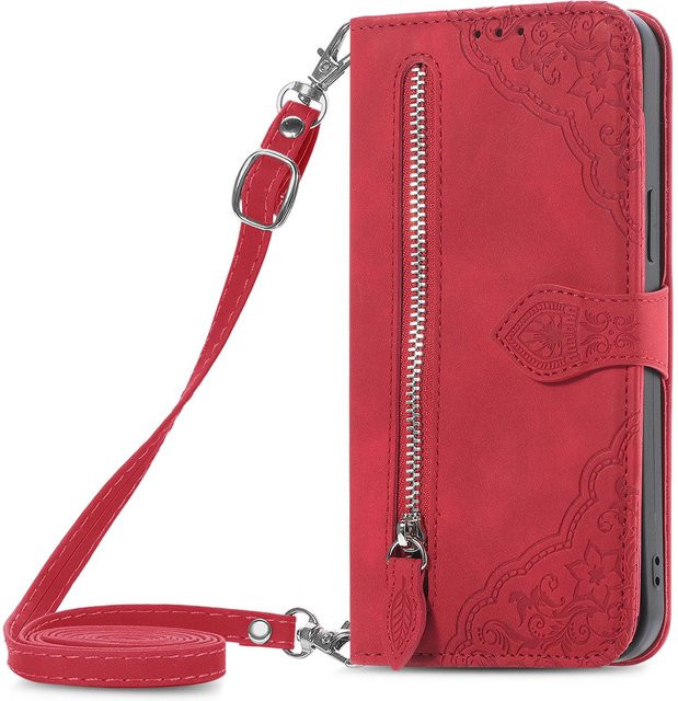 Xiaomi Leder-Brieftasche mit Reißverschluss als Flip-Hülle für Redmi Note 12 Pro 11 11S 11T 10 10S 10T 9 9S 9T 12C 11A 10A 10C 9A 9C in Weinrot - Bild 1