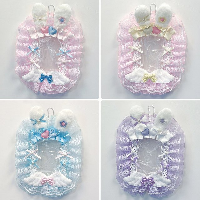 Lolita Fotokartenhalter mit Plüsch-Hasenohren, Engelsflügeln und Perlen-Deko für KPOP Polaroid und Idol-Kollektionen, 7,62 cm - Bild 1