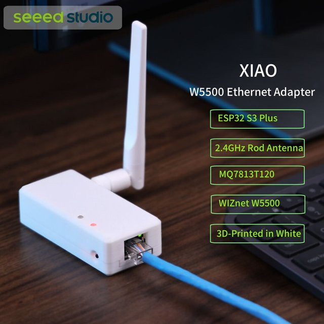 Seeed Studio XIAO W5500 Ethernet-Adapter V1.2 PoE-Entwicklungsplatine mit ESP32 S3 Plus und 2,4 GHz Stabantenne in Weiß - Bild 1