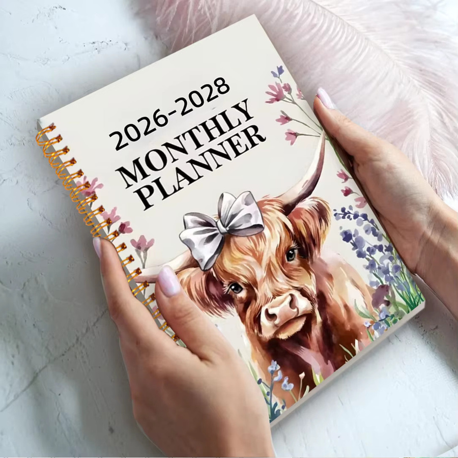 Elegantes Highland Cow Design Wochen- und Monatsplaner 2026-2028, spiralgebundenes Notizbuch mit Softcover in Multicolour - Bild 5