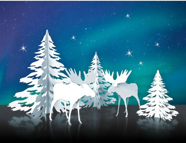 URSUS Winterliche Papierszenerie Elche für Weihnachten und Tischdekoration, Multicolor, B/H/T: 32,5 x 24,8 x 4,0 cm - Bild 1